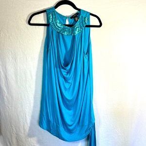 Arden B, Large, Teal Deep V-Neck Sleeveless Blouse with Sequin Detail